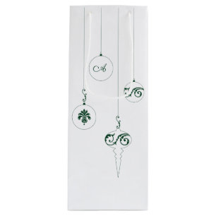 Bolsa Para Vino Ornamentos de Navidad en Bauble de Monograma Verde