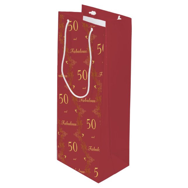 Bolsa Para Vino Oro Rojo Moderno 50 Cumpleaños Fabulosos (Angulo Anverso)