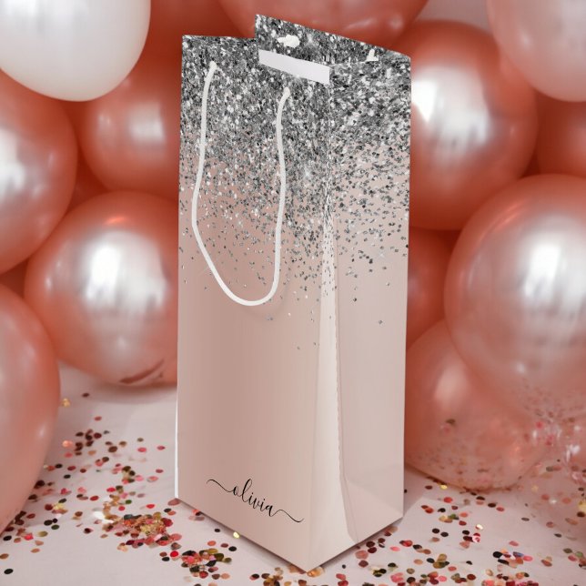 Bolsa Para Vino Oro Rosa - Rosa Sonrojado Brillo de Plata Monogram (Subido por el creador)