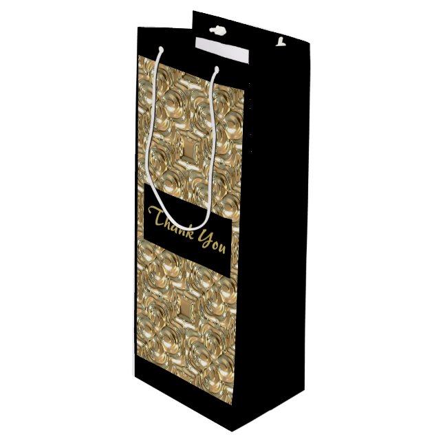 Bolsa Para Vino Oro y Black Tall Gift Bag Wine Gracias (Angulo Anverso)