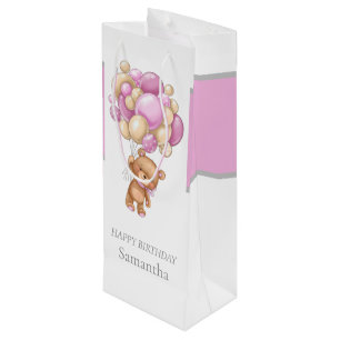 Bolsa Para Vino Osito Globo Teddy Apenas Espera Cumpleañera