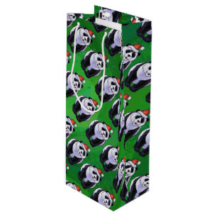 Bolsa Para Vino Oso Panda en Santa Hat en Green