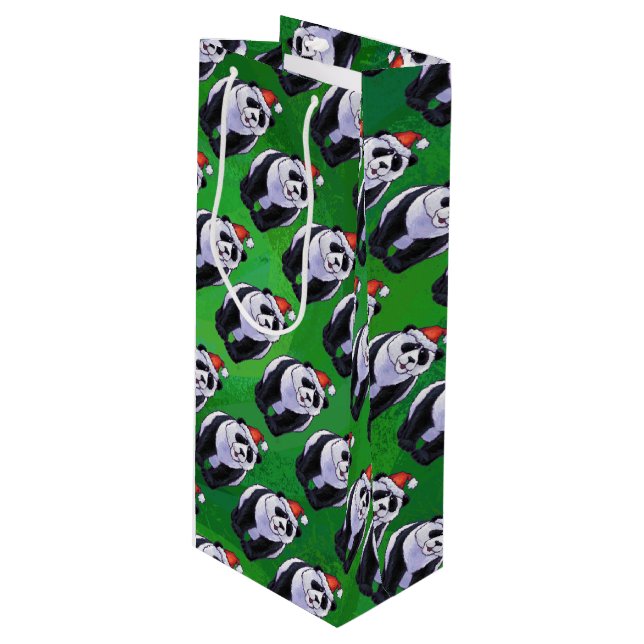 Bolsa Para Vino Oso Panda en Santa Hat en Green (Angulo Anverso)