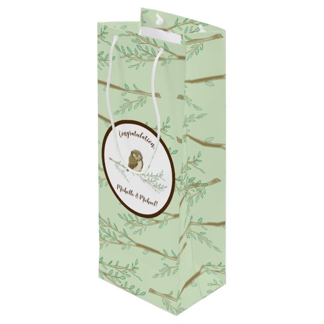 Bolsa Para Vino Owl Woodland Animal Baby Shower (Angulo reverso)