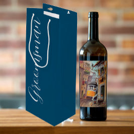 Bolsa Para Vino Padrino de Boda en Azul Turquesa con Letra Estiliz