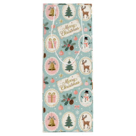 Bolsa Para Vino Papel de regalo con patrón vintage de Feliz Navida