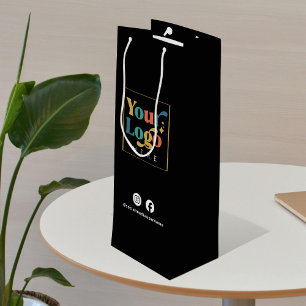 Bolsa Para Vino Papel promocional negro con logotipo comercial