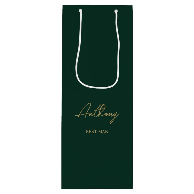 Bolsa Para Vino Partido de la Boda con Nombre Personalizado Verde  (Anverso)