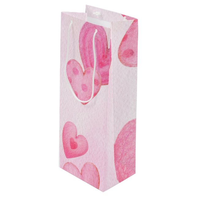 BOLSA PARA VINO PASTEL PINK DÍA DE SAN VALENTÍN HEARTS (Angulo Anverso)