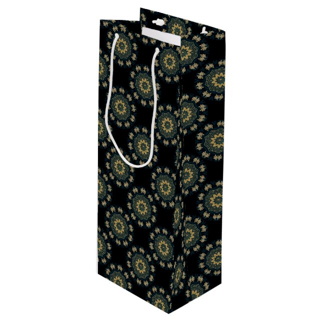 Bolsa Para Vino Patrón asiático de oro y verde chic (Angulo Anverso)