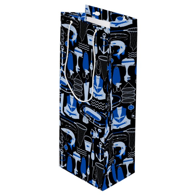 Bolsa Para Vino Patrón azul de la pesca en marcha (Angulo Anverso)