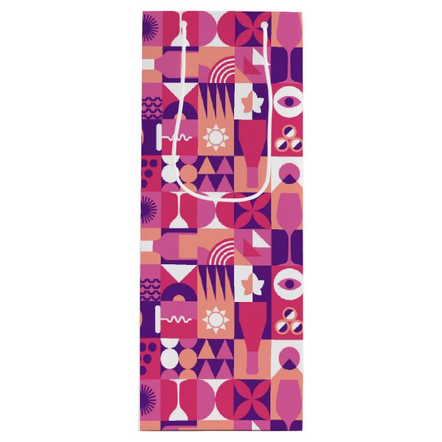 Bolsa Para Vino Patrón Bauhaus de vino púrpura retro (Anverso)