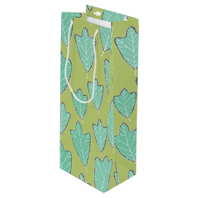 Bolsa Para Vino Patrón contemporáneo de hojas de Aqua y roble verd (Angulo Anverso)