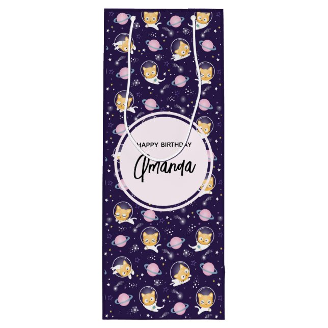 Bolsa Para Vino Patrón de astronautas de gatos gatitos (Reverso)