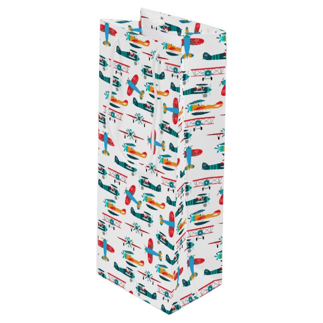Bolsa Para Vino patrón de avión retro vintage (Angulo Anverso)