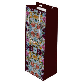Bolsa Para Vino Patrón de bordado floral con hermosas flores  
