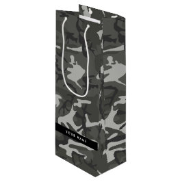 Bolsa Para Vino Patrón de camuflaje gris, tu nombre, Personaliza