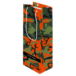 Bolsa Para Vino Patrón de camuflaje naranja, tu nombre, personaliz