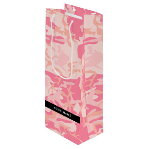 Bolsa Para Vino Patrón de camuflaje rosa, tu nombre, Personalizabl