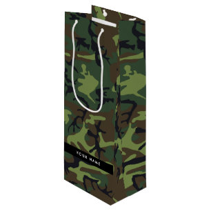 Bolsa Para Vino Patrón de camuflaje verde, nombre, personalización
