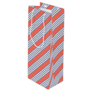 Bolsa Para Vino Patrón de cinco rayas azul-gris con coral vivo