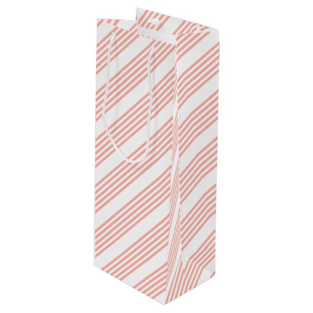 Bolsa Para Vino Patrón de cinco rayas de coral y blanco (Angulo Anverso)