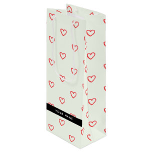 Bolsa Para Vino Patrón de corazones rojos, amor, tu nombre, person