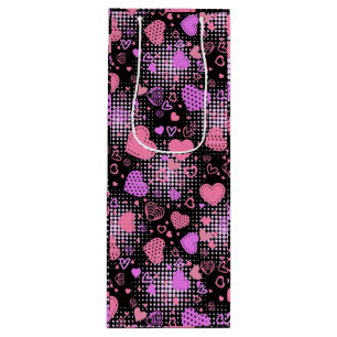 Bolsa Para Vino Patrón de corazones rosados 01 BG negro