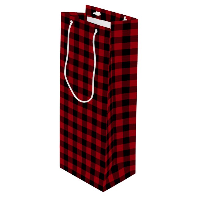 Bolsa Para Vino Patrón de Cuadro Rojo Rústico (Angulo Anverso)
