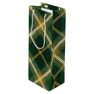 BOLSA PARA VINO PATRÓN DE CUADROS IRLANDESES NEGRO VERDE AMARILLO