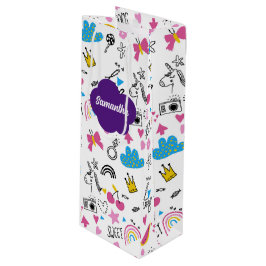 Bolsa Para Vino Patrón de cumpleaños colorido de nombre simple de 