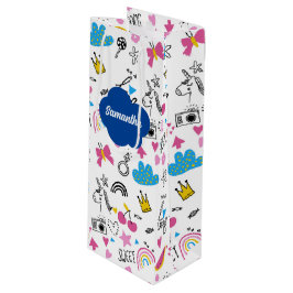 Bolsa Para Vino Patrón de cumpleaños colorido de nombre simple de 