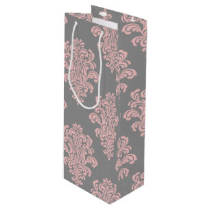 Bolsa Para Vino Patrón de Damasco rosa y gris