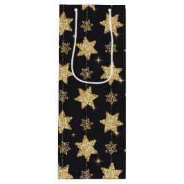 Bolsa Para Vino Patrón de estrellas de Purpurina de Glam Negro