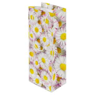 Bolsa Para Vino Patrón de flor de margarita rosada