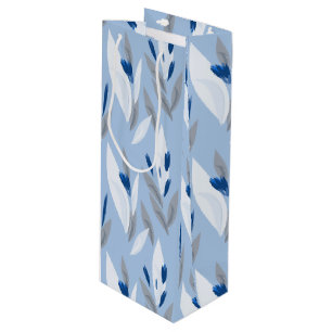 Bolsa Para Vino Patrón de flor retro azul turquesa