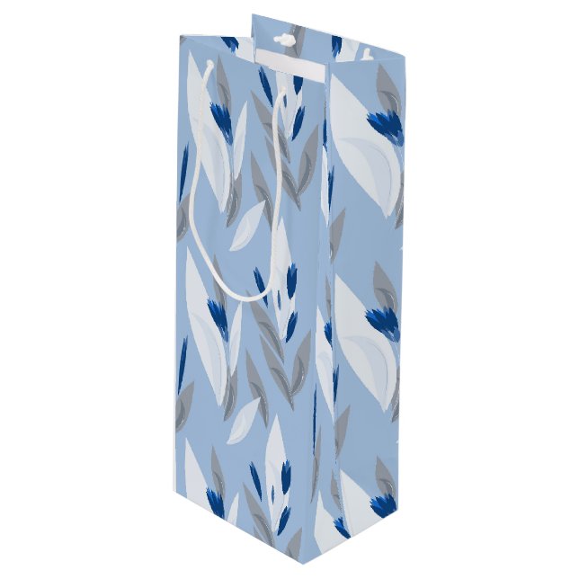 Bolsa Para Vino Patrón de flor retro azul turquesa (Angulo Anverso)