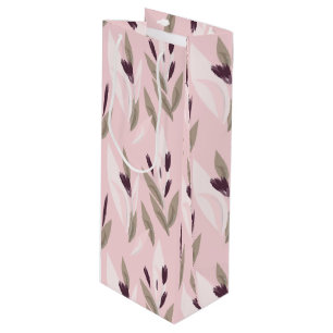 Bolsa Para Vino Patrón de flor retro rosa púrpura