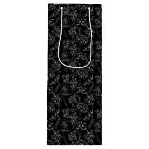Bolsa Para Vino Patrón de flores planas 01b Negro BG