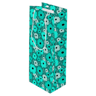 Bolsa Para Vino Patrón de flores turquesas