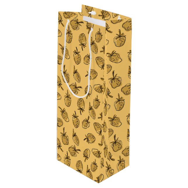 Bolsa Para Vino patrón de fresa amarillo (Angulo Anverso)