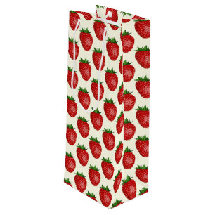 Bolsa Para Vino Patrón de fresa, fresas rojas, frutas, hojas