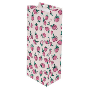 Bolsa Para Vino Patrón de fresa rosa