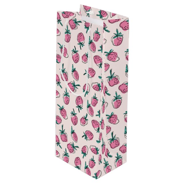 Bolsa Para Vino Patrón de fresa rosa (Angulo Anverso)