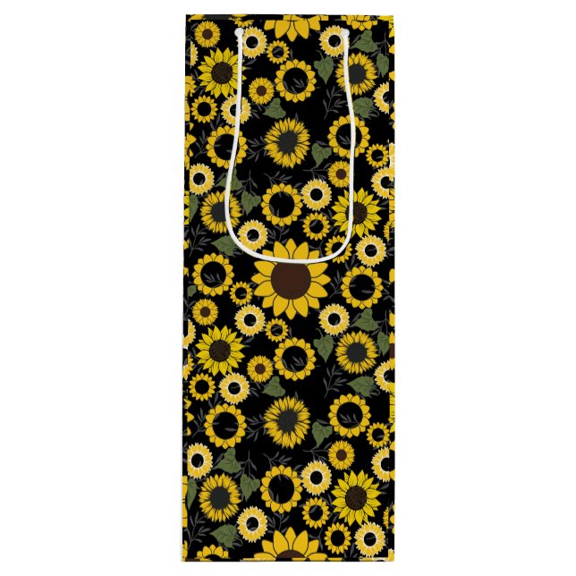 Bolsa Para Vino Patrón de girasol A01.b Negro BG (Anverso)
