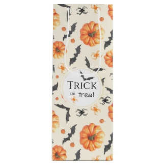 Bolsa Para Vino Patrón de Halloween de acuarela Truco o trato