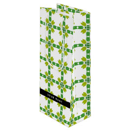 Bolsa Para Vino Patrón de Hoja, Hojas Verdes, Tu Nombre
