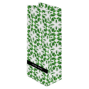Bolsa Para Vino Patrón de Hoja, Hojas Verdes, Tu Nombre