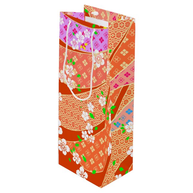 Bolsa Para Vino Patrón de Kimono de cinta floral (Angulo Anverso)