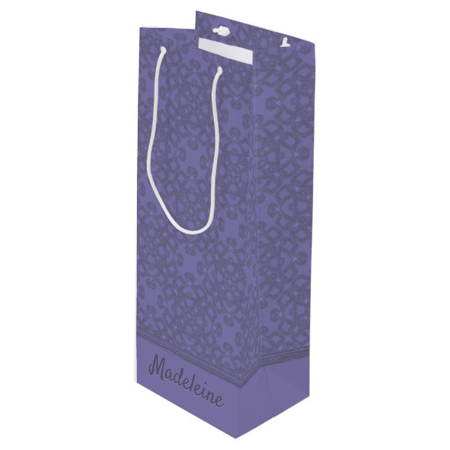 Bolsa Para Vino Patrón de lavanda personalizado (Angulo Anverso)